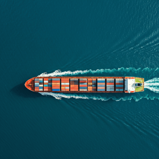 Aerial view of cargo ship at sea